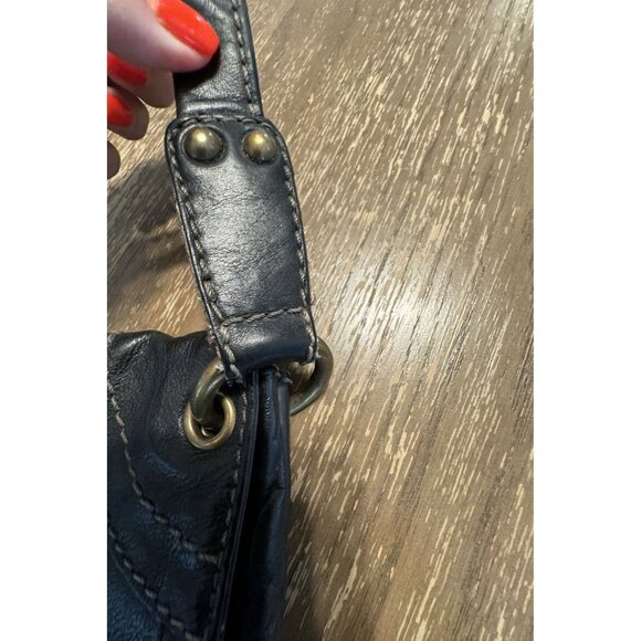 Vintage Fossil Boho Black Shoulder Bag Y2k Biker Hippie Pockets Key Tag Stitch - Picture 7 of 16